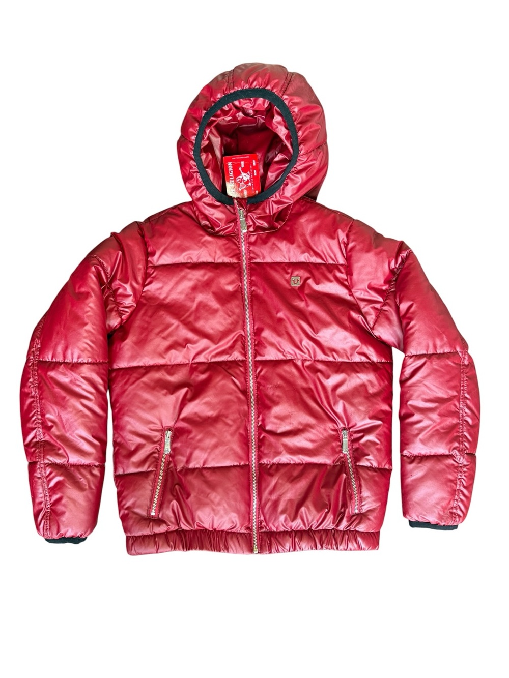 NWT True Religion Red Hooded Puffer Jacket Medium Winter Snow Coat